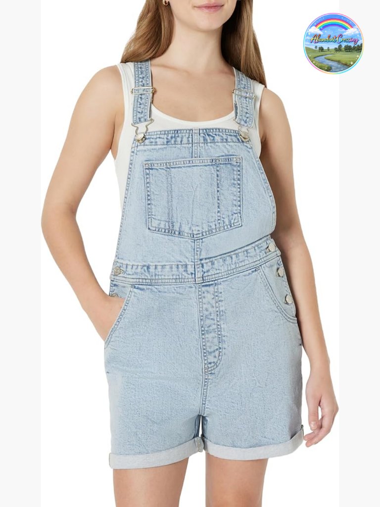 Women's Denim Short Overalls - Relaxed Fit, Adjustable Straps, Medium Stretch